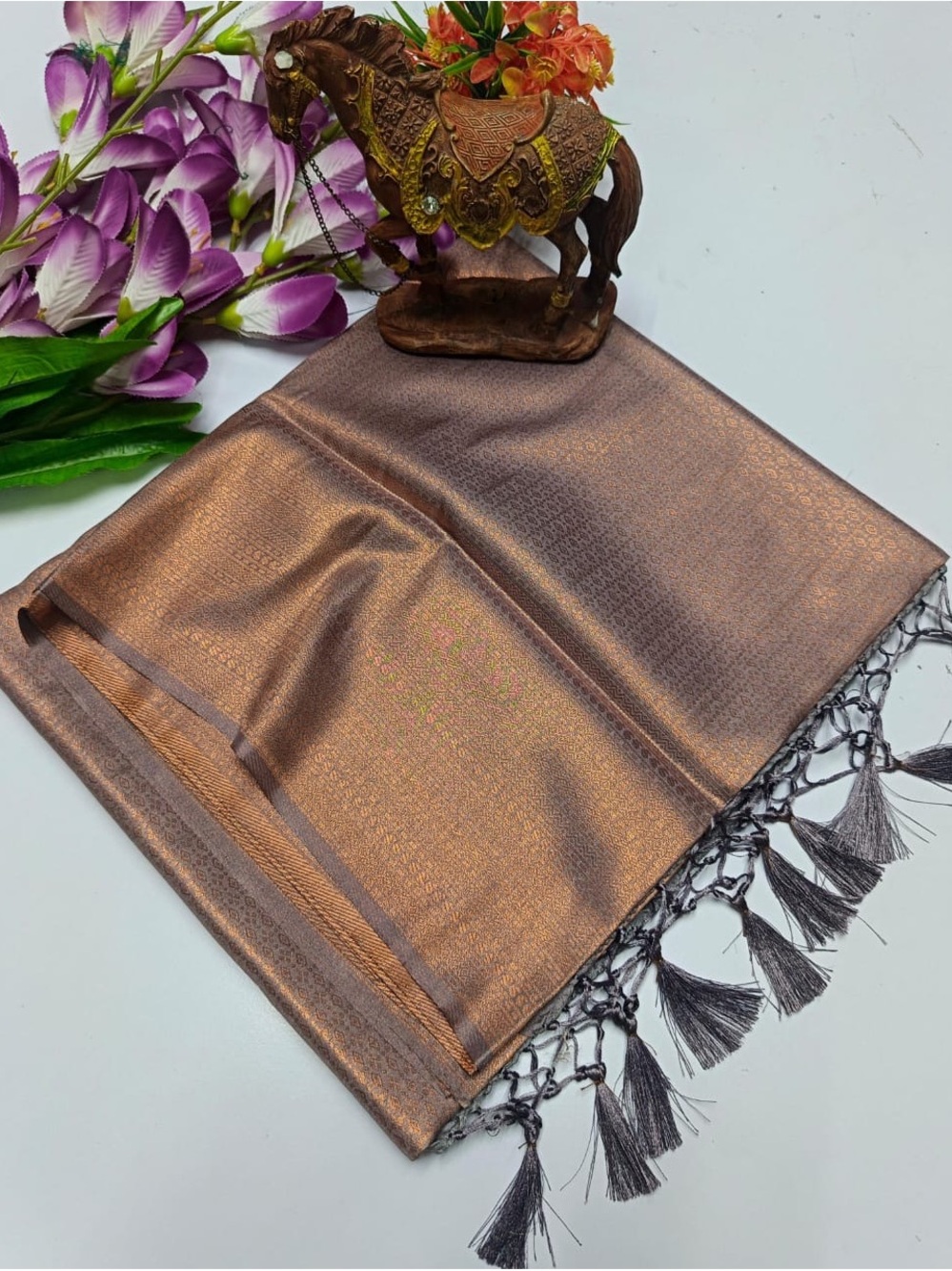 Metallic Bronze Tassel Shawl Scarf - Women Accessories